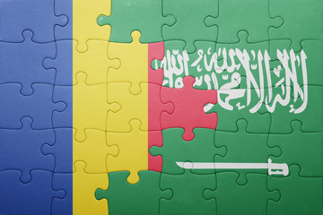 puzzle with the national flag of saudi arabia and romania