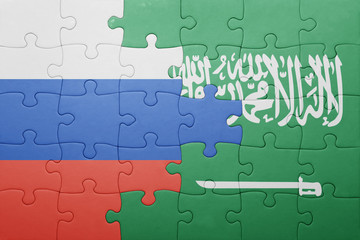 Fototapeta premium puzzle z flagą narodową arabii saudyjskiej i rosji