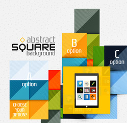 Geometric square shapes and infographic option elements with tablet