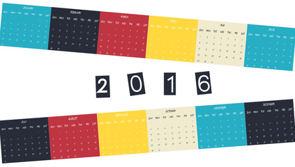 Calendar, 2016, Multicolor, Week Begin with Sunday