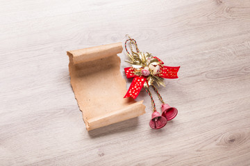 Christmas card on wooden table