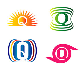 Set of alphabet symbols of letter Q, icons, vector
