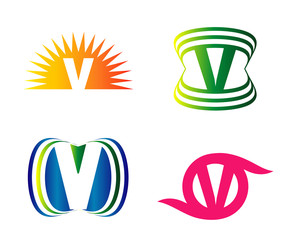 Set of alphabet symbols of letter V, icons, vector
