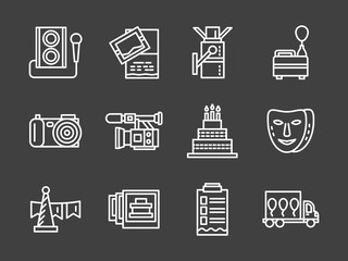 White line vector icons for party