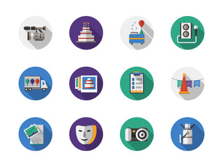 Party organization round flat color vector icons