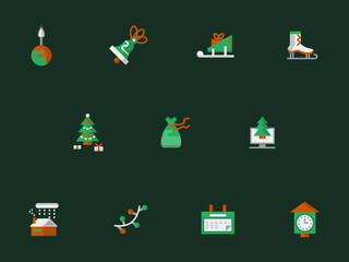 Christmas flat icons on dark green