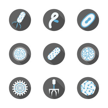 Microbiology round flat icons set
