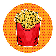 Vector French Fries in red paper Box, pop art fast food Fries icon design