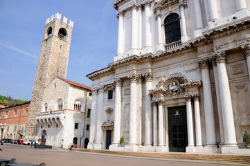 Obraz premium City tower and duomo vecchio cathedral of Brescia city. Italy. 
