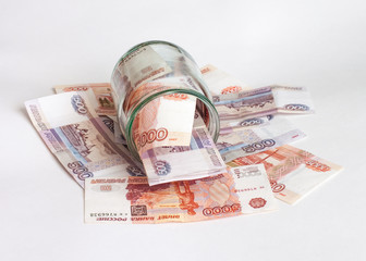 Russia. Paper Money in a glass jar