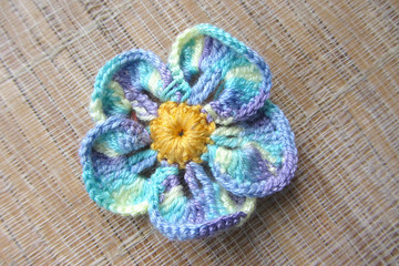 Knitted crochet flower forget-me with cotton melange yarn