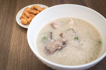 Pork Congee with  Crispy Thai deep-fried dough stick