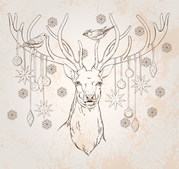 deer with christmas decorations 