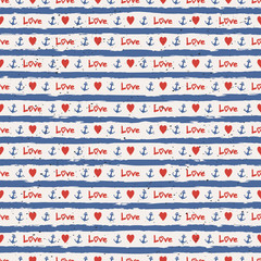 seamless stripes pattern with hearts and anchors