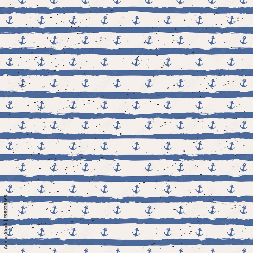 Poster seamless stripes pattern with anchors