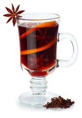 spiced mulled wine isolated on white background