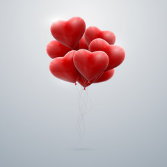 flying bunch of balloon hearts