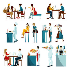 Restaurant Visitors Flat Icons Set