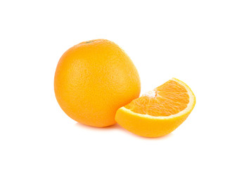 whole and half cut orange on white background