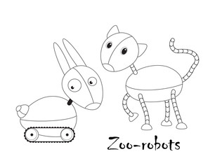 Two colorless zoo-robots, cat and rabbit.