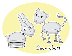Two funny zoo-robots, cat and rabbit.