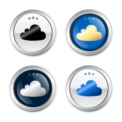 Data seal or icon with cloud symbol. Glossy silver seal or button.