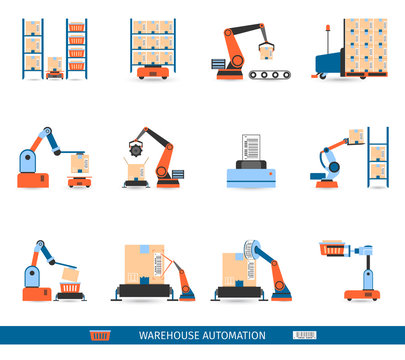  Warehouse Robots Icons Set