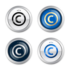 Copyright seal or icon with © symbol. Glossy silver seal or button.