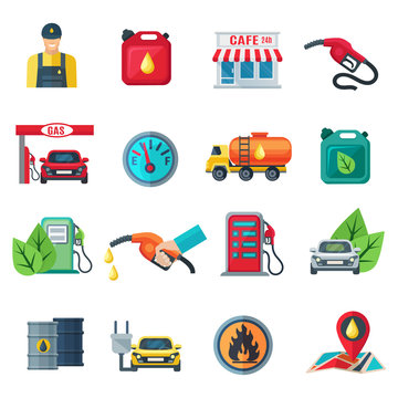 Gas Station Color Icons Set
