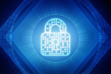 Security concept: Lock on digital screen, contrast, 3d render