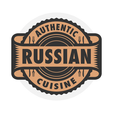 Abstract stamp or label with the text Authentic Russian Cuisine