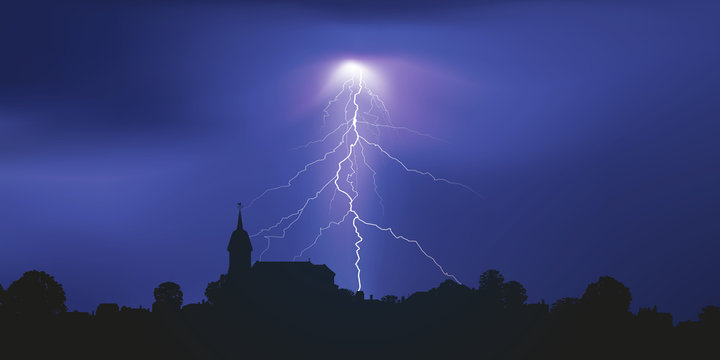Paysage Village Orage Eclairs