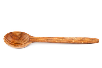 Wooden spoon on white background.