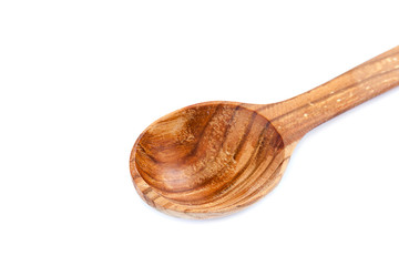 Wooden spoon on white background.