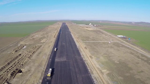 Airport runway construction, aerial view