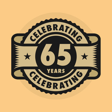 Stamp with the text Celebrating 65 years anniversary