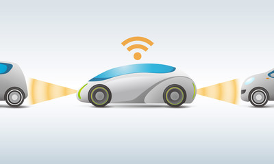 futuristic car with sensing and communication, vector illustration
