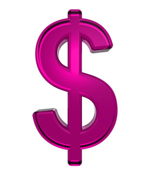 Dollar sign from pink alphabet set, isolated on white. Computer generated 3D photo rendering.