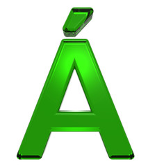 One letter from emerald alphabet set, isolated on white. Computer generated 3D photo rendering.