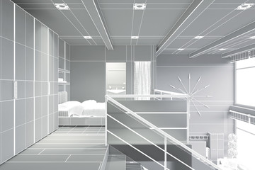 Obraz premium 3D Interior rendering of a modern tiny loft