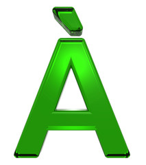 One letter from emerald alphabet set, isolated on white. Computer generated 3D photo rendering.