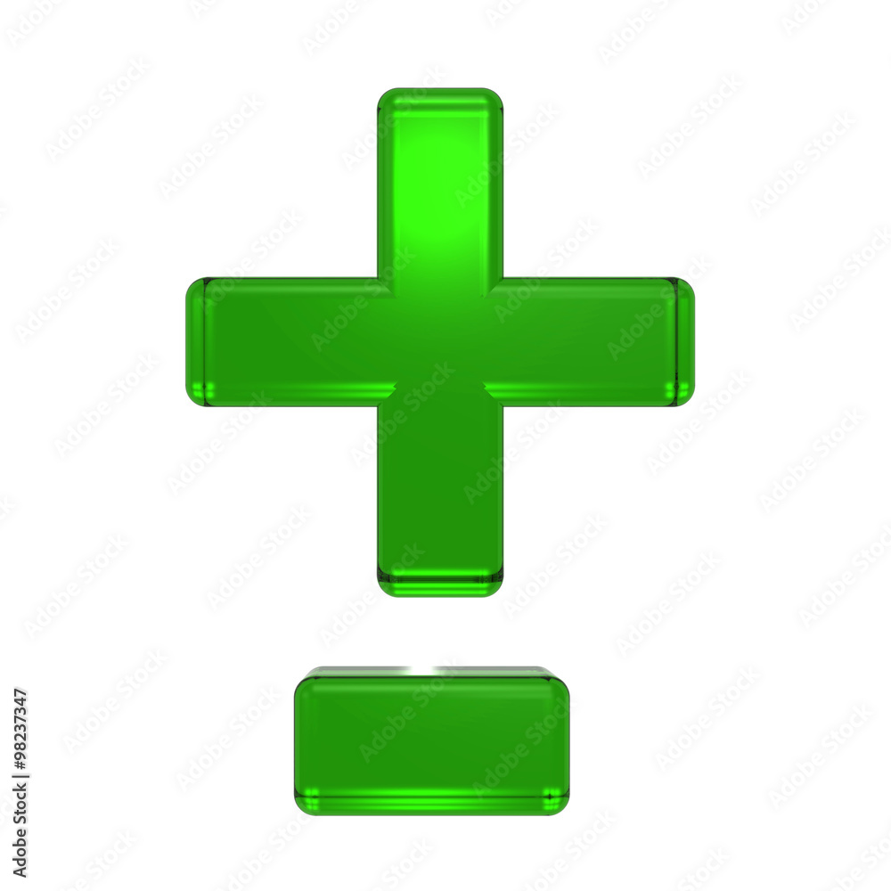 Fototapete hyphen, minus, plus marks from emerald alphabet set, isolated on white. computer generated 3d photo 