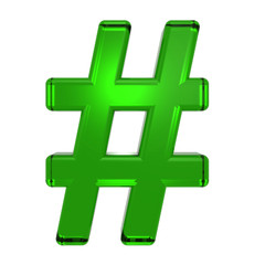 Number mark from emerald alphabet set, isolated on white. Computer generated 3D photo rendering.