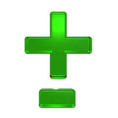 Hyphen, minus, plus marks from emerald alphabet set, isolated on white. Computer generated 3D photo...