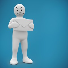 Composite image of white character holding message