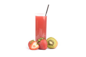 Fresh fruit juices on white