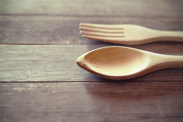 Close-up of wooden fork and spoon