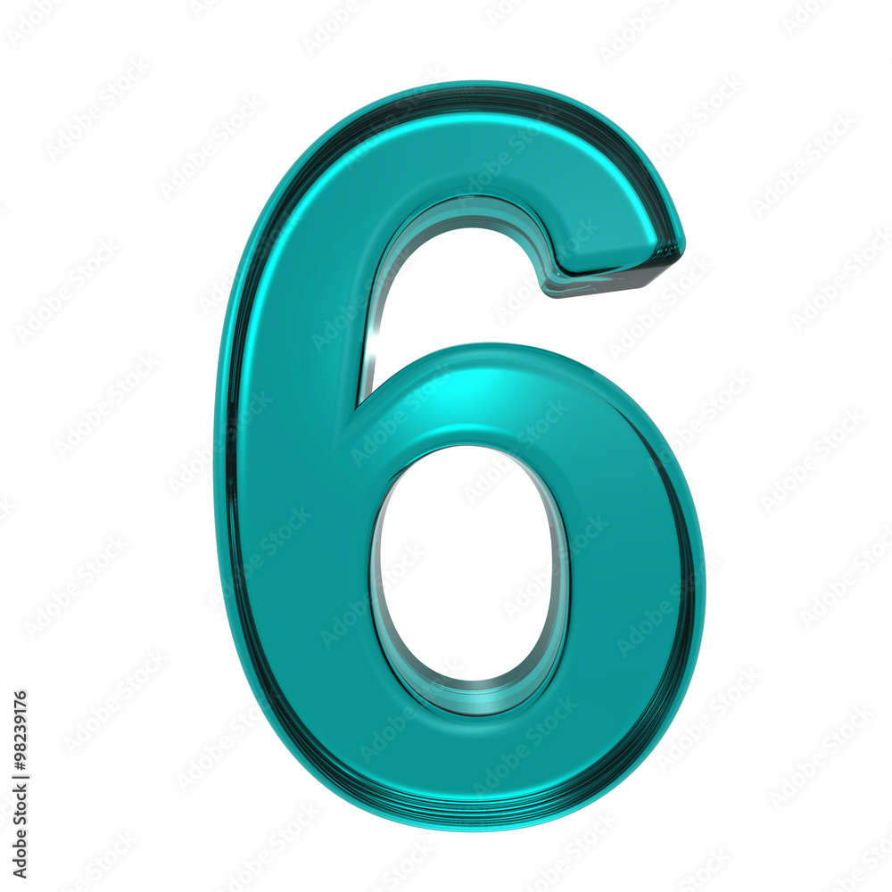 Fototapete one digit from turquoise alphabet set, isolated on white. computer generated 3d photo rendering.