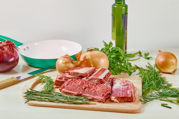 meat on a frying pan