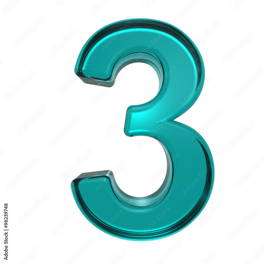 Fototapete One digit from turquoise alphabet set, isolated on white. Computer generated 3D photo rendering.
